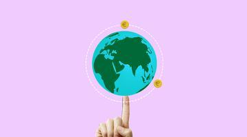 Banking on Circularity Policy Brief Image World spinning over a finger with circular coins around.